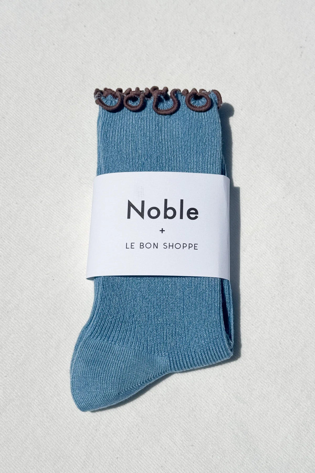 Noble x Le Bon Shoppe ruffled modal socks powder blue brown | Pipe and Row Seattle