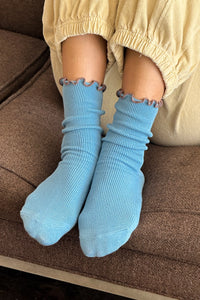 Noble x Le Bon Shoppe ruffled modal socks powder blue brown | Pipe and Row
