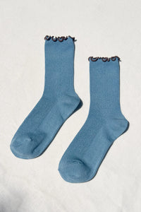 Noble x Le Bon Shoppe ruffled modal socks powder blue brown | Pipe and Row