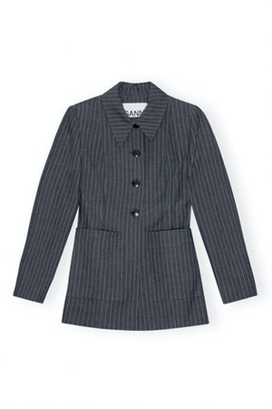 Ganni stretch stripe gray pinstripe single breasted blazer | PIPE AND ROW
