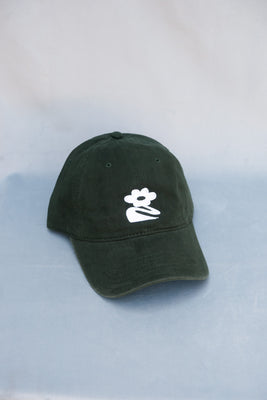 Pipe and Row forest green hat embroidered white flower "P&R" back | PIPE AND ROW