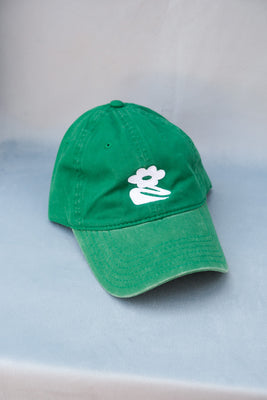 Pipe and Row kelly green hat embroidered white flower "P&R" back | PIPE AND ROW