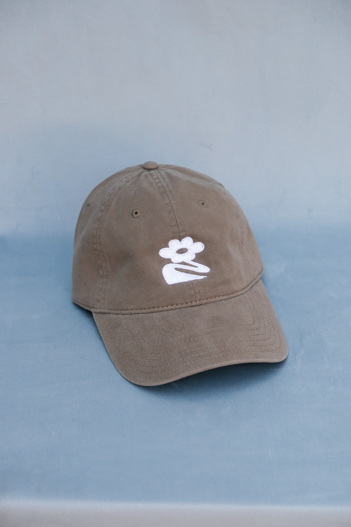 Pipe and Row light olive hat embroidered white flower "P&R" back | PIPE AND ROW