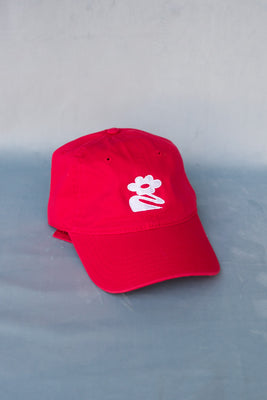 Pipe and Row red hat embroidered white flower "P&R" back | PIPE AND ROW