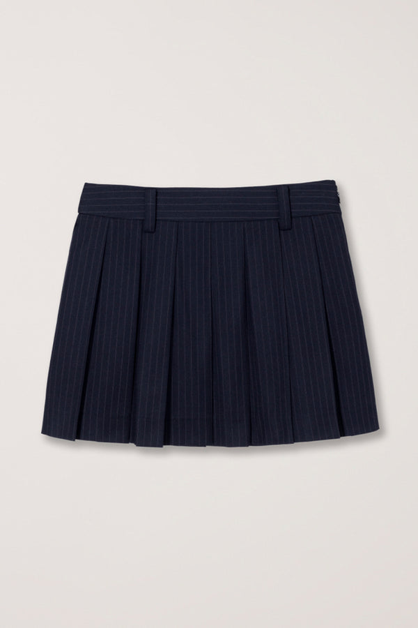 Pleated-mini-skirt-Navy-stripe