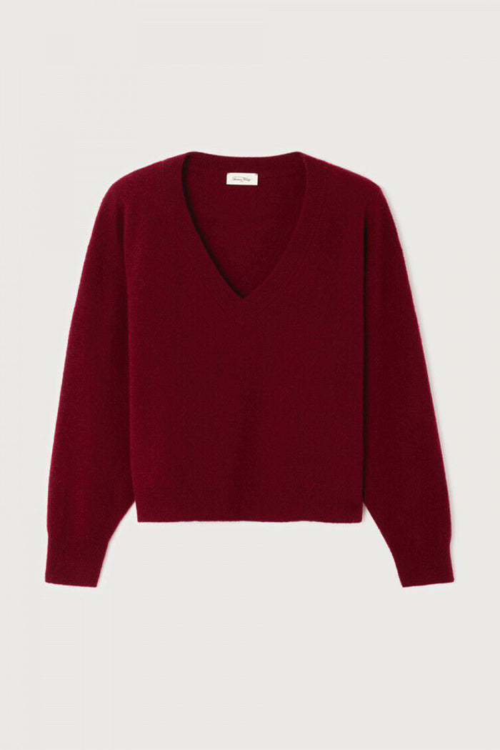 American Vintage Rax v-neck sweater dark red cherry tree red | Pipe and Row