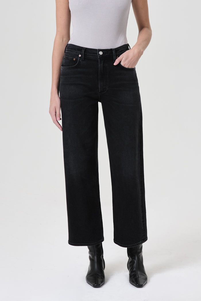 Agolde Ren high rise wide leg denim hush saturated black | Pipe and Row