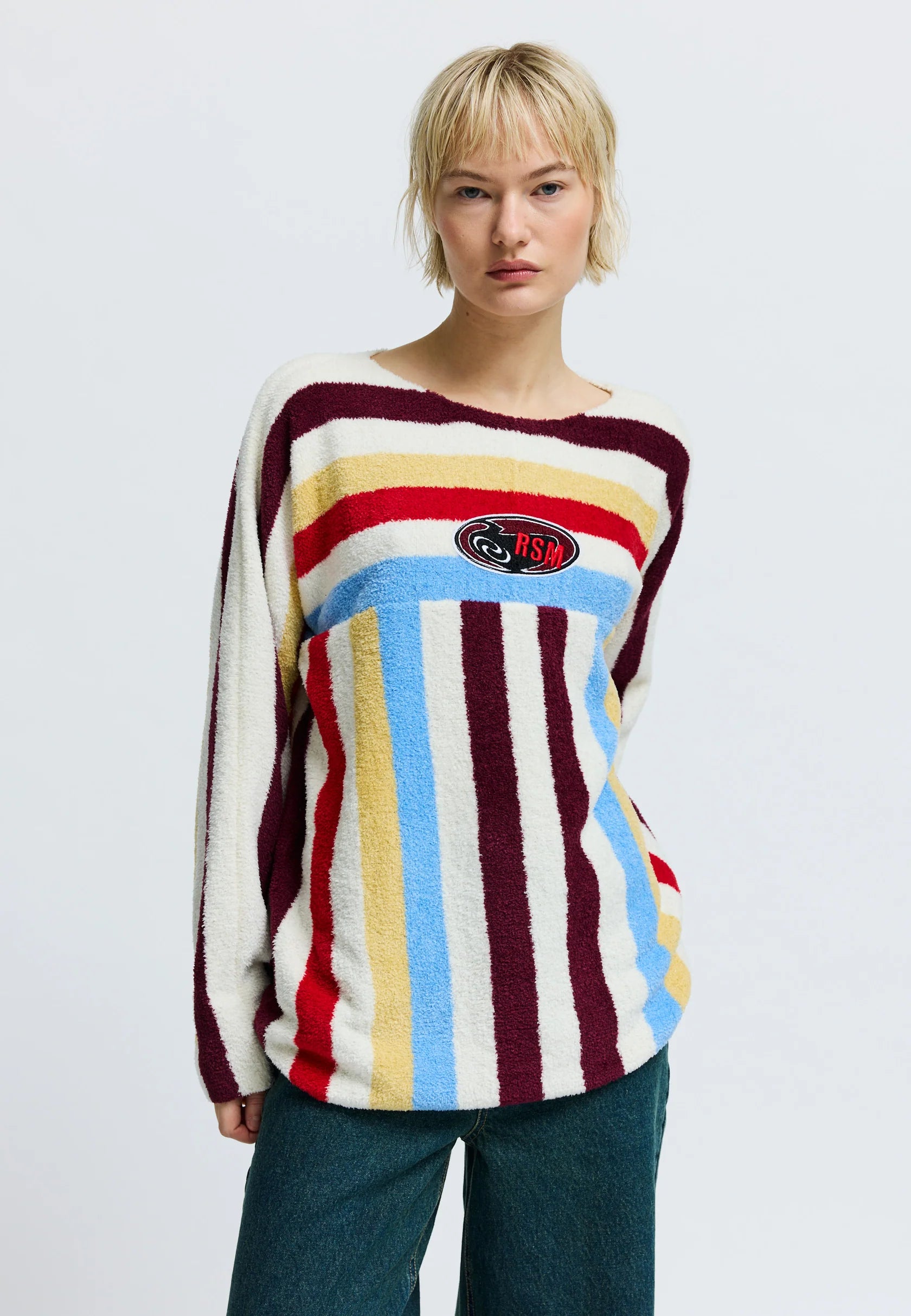 Resume Henley fuzzy colorful striped pullover sweater PIPE AND ROW