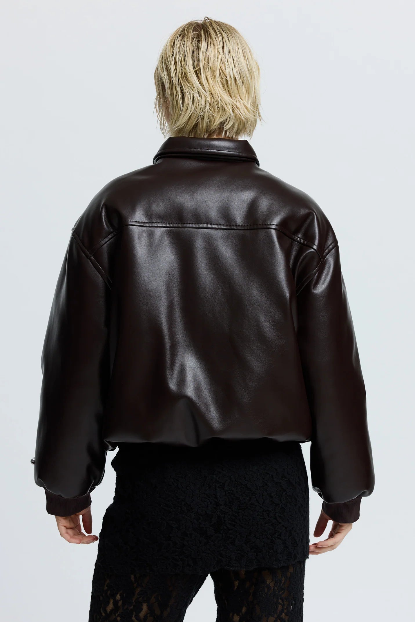 Resume Hira puffer jacket faux leather dark brown zip | Pipe and Row Seattle