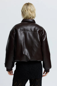 Resume Hira puffer jacket faux leather dark brown zip | Pipe and Row Seattle