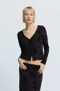 Resume Holly fitted blouse v-neck cardigan floral twilight print | PIPE AND ROW