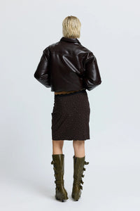 Resume cropped Hira puffer jacket faux leather dark brown zip | Pipe and Row Seattle