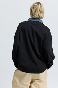 Resume oversized Hendrix long sleeve polo t-shirt black denim | Pipe and Row Seattle