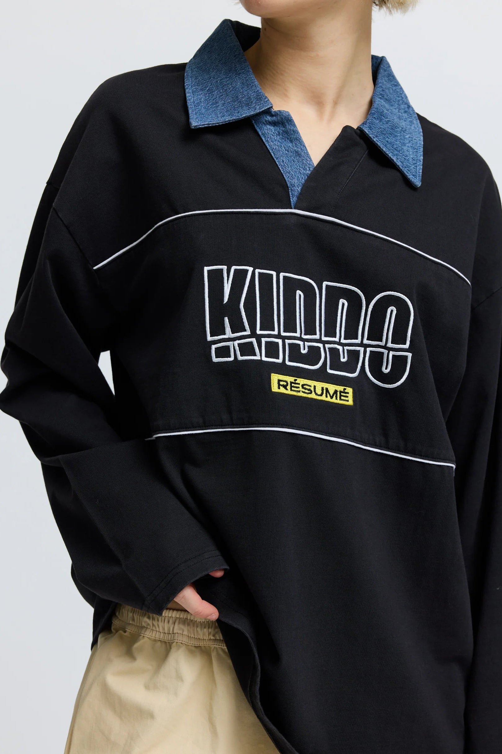 Resume oversized Hendrix long sleeve polo tee black denim | Pipe and Row