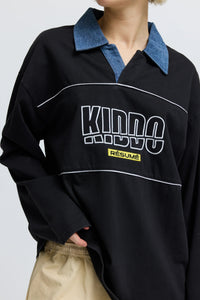 Resume oversized Hendrix long sleeve polo tee black denim | Pipe and Row