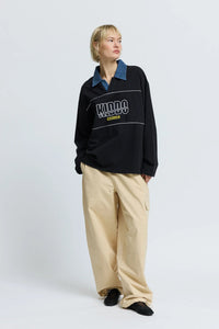 Resume oversized Hendrix long sleeve polo tee black denim | Pipe and Row