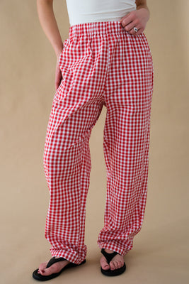 Rita Row Loose-fit straight Cep trousers red checkered gingham | Pipe and Row