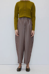 Rita Row Turin brown white striped Tencel barrel leg trouser pants | Pipe and Row