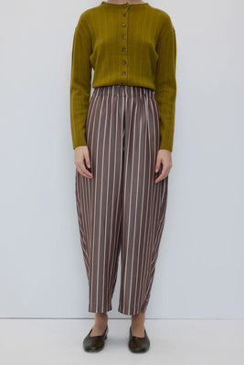 Rita Row Turin brown white striped Tencel barrel leg trouser pants | Pipe and Row
