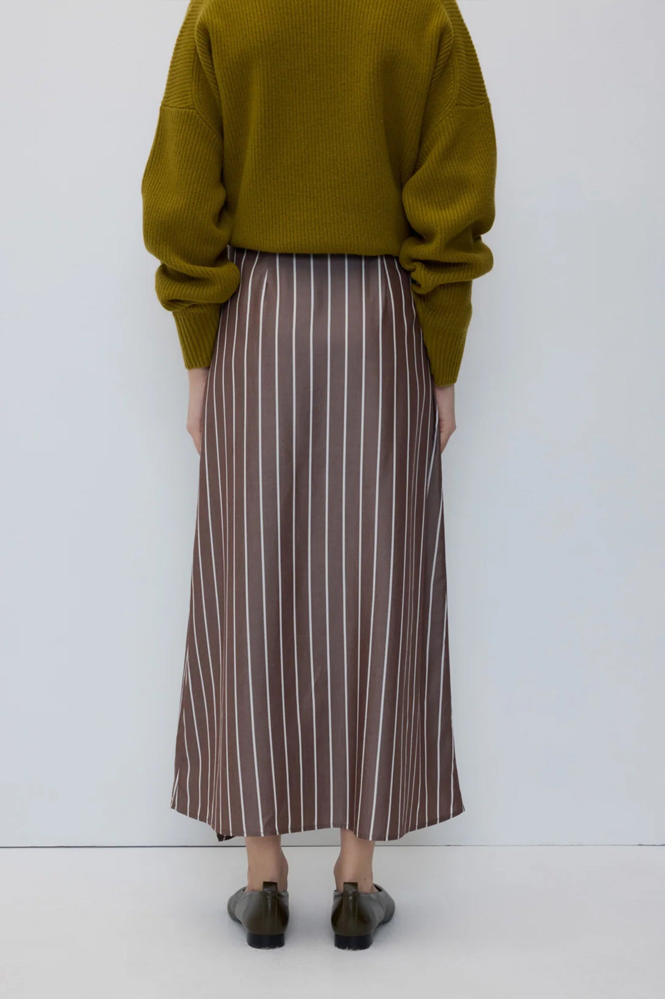 Rita Row brown Emma white striped tencel wrap skirt | Pipe and Row