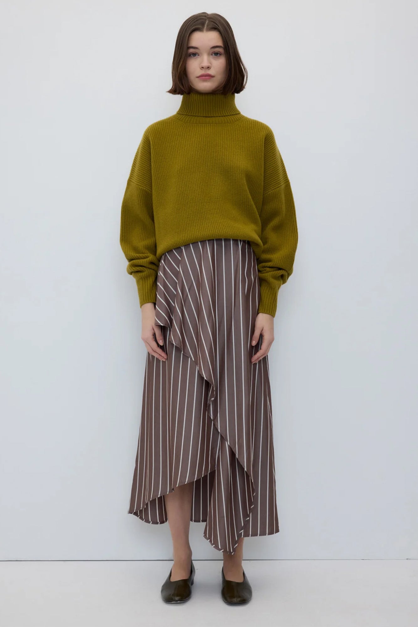 Rita Row brown Emma white striped tencel wrap skirt | Pipe and Row