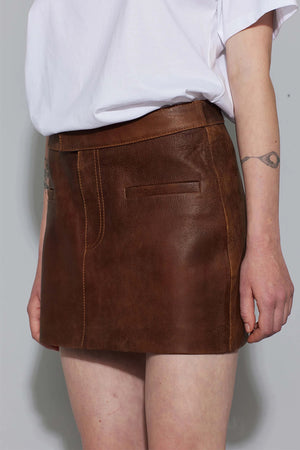 Oval Square Rocky leather mini skirt vintage leather brown | Pipe and Row