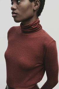 Mijeong Park roll neck jersey top in burgundy red |  PIPE AND ROW