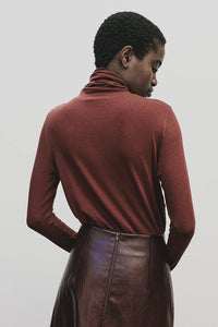 Mijeong Park roll neck jersey top in burgundy red |  PIPE AND ROW