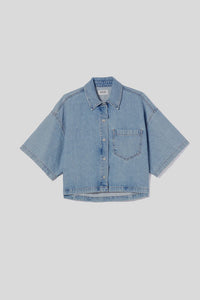 Agolde short sleeve Rona denim box shirt light indigo effect | Pipe and Row