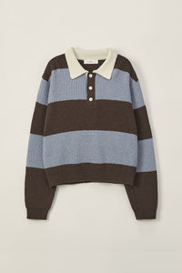 Dunst unisex collared chunky ribbed rugby knit sweater brown blue | 4B1 PIPE AND ROW