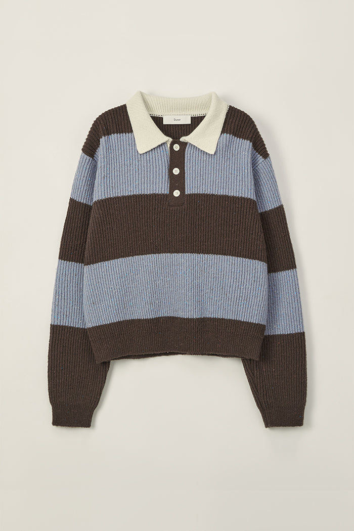 Dunst unisex collared chunky ribbed rugby knit sweater brown blue | 4B1 PIPE AND ROW