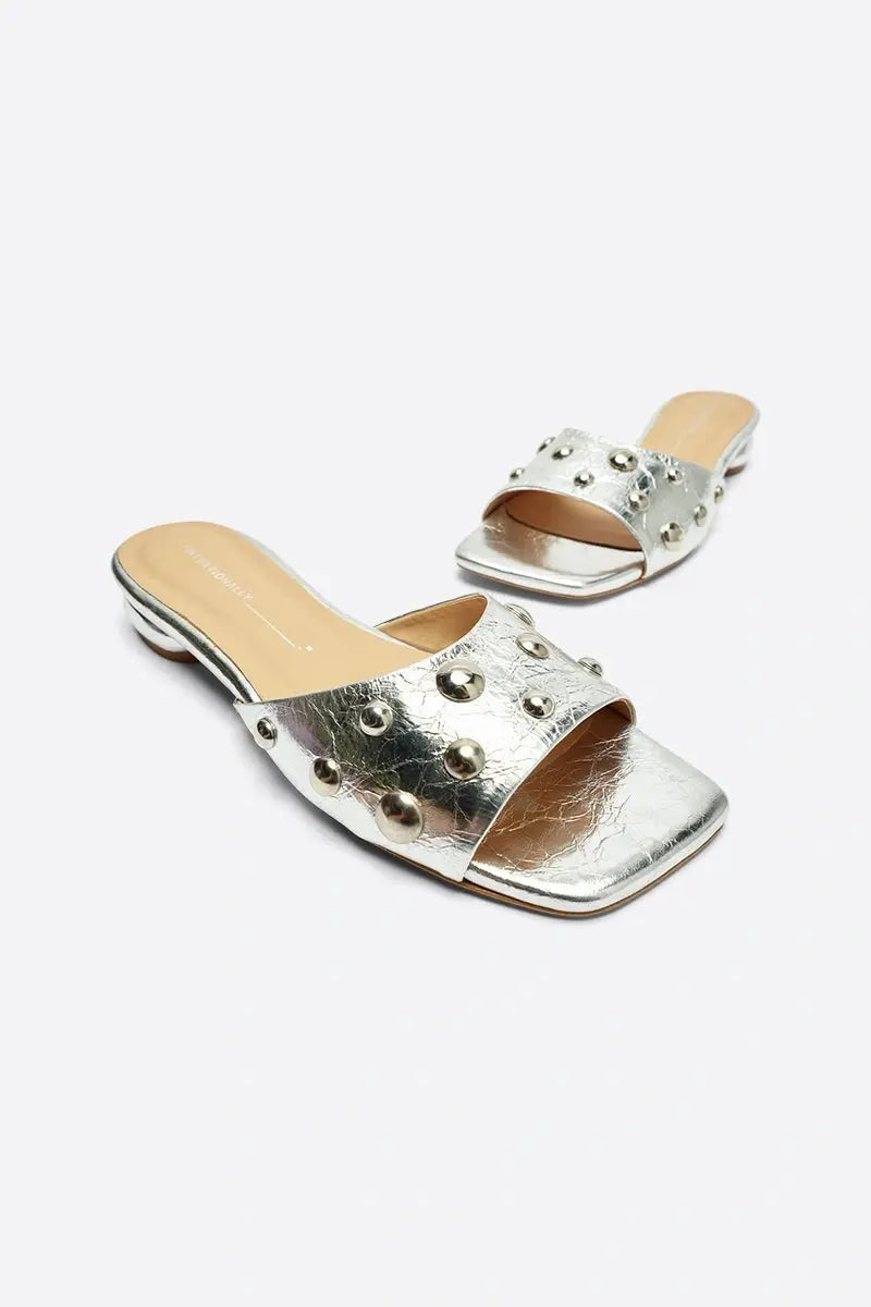 Intentionally Blank Sadie metallic silver studded sandal | Pipe and Row
