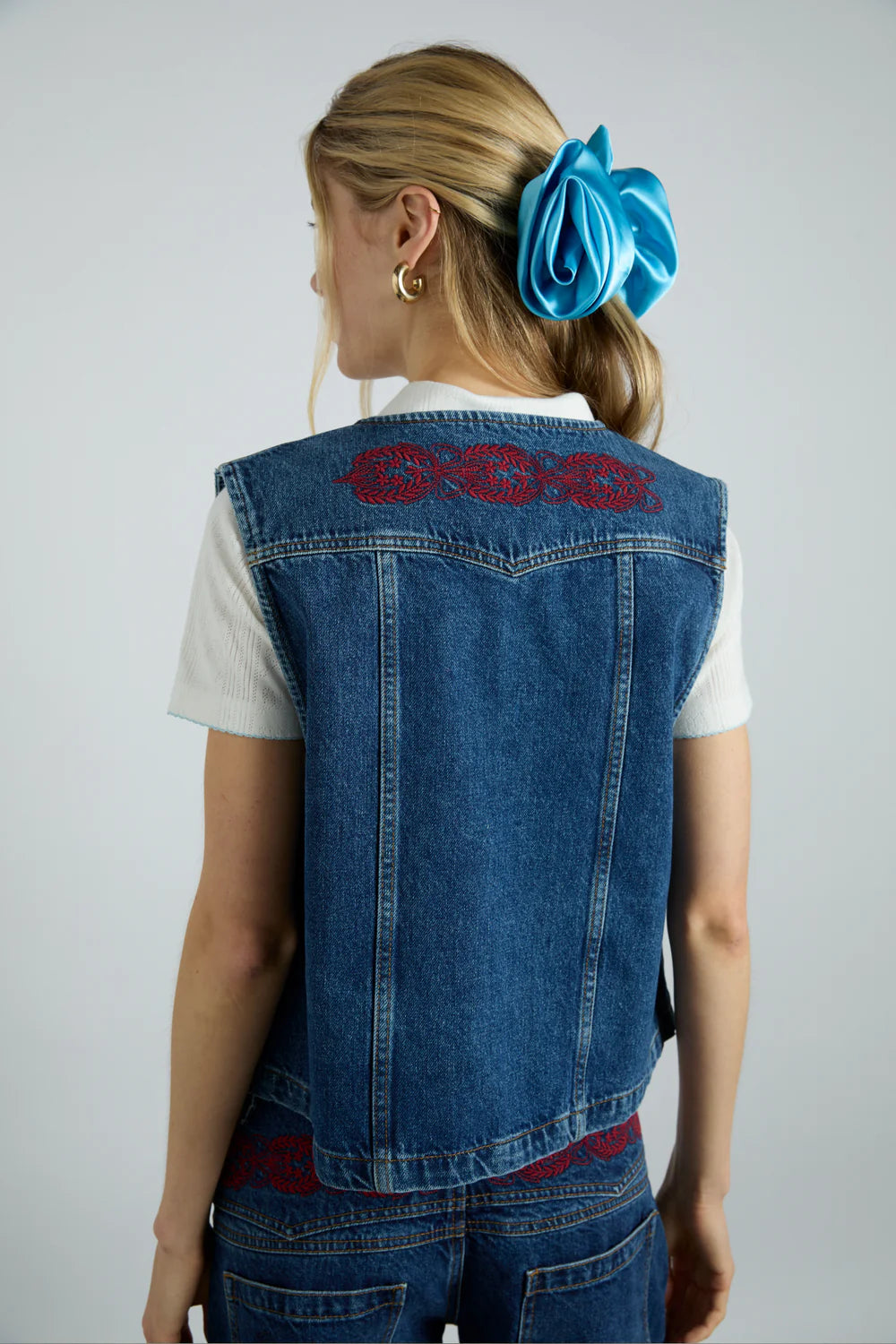 Damson Madder Rita embroidered vest texas wash denim SS25-DM-1027 PIPE AND ROW