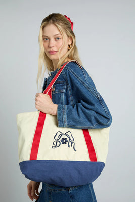 Damson Madder color blocked canvas tote bag bow logo | PIPE AND ROW