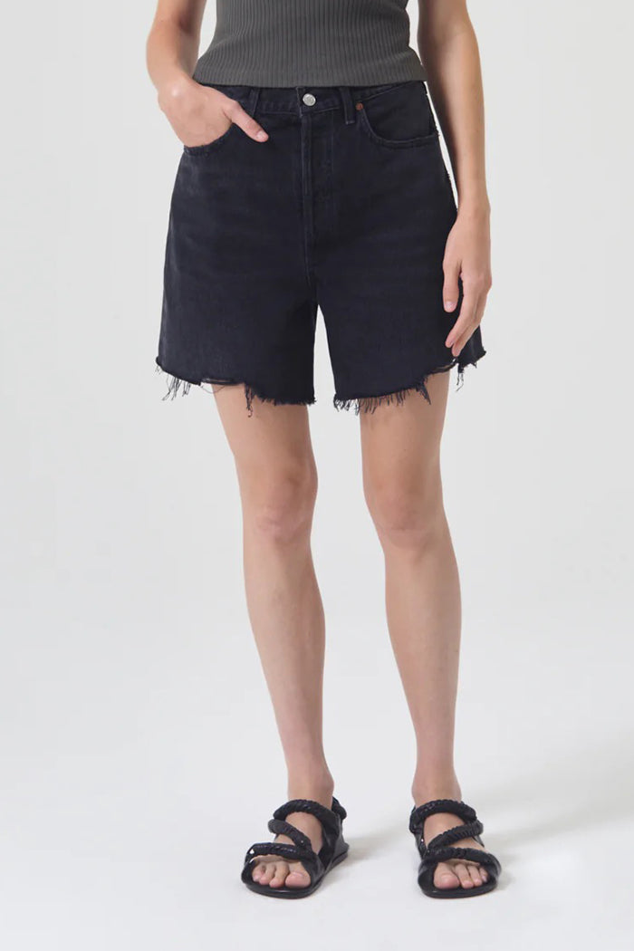 Agolde hi rise Stella denim shorts black Gone cut off hem | pipe and row