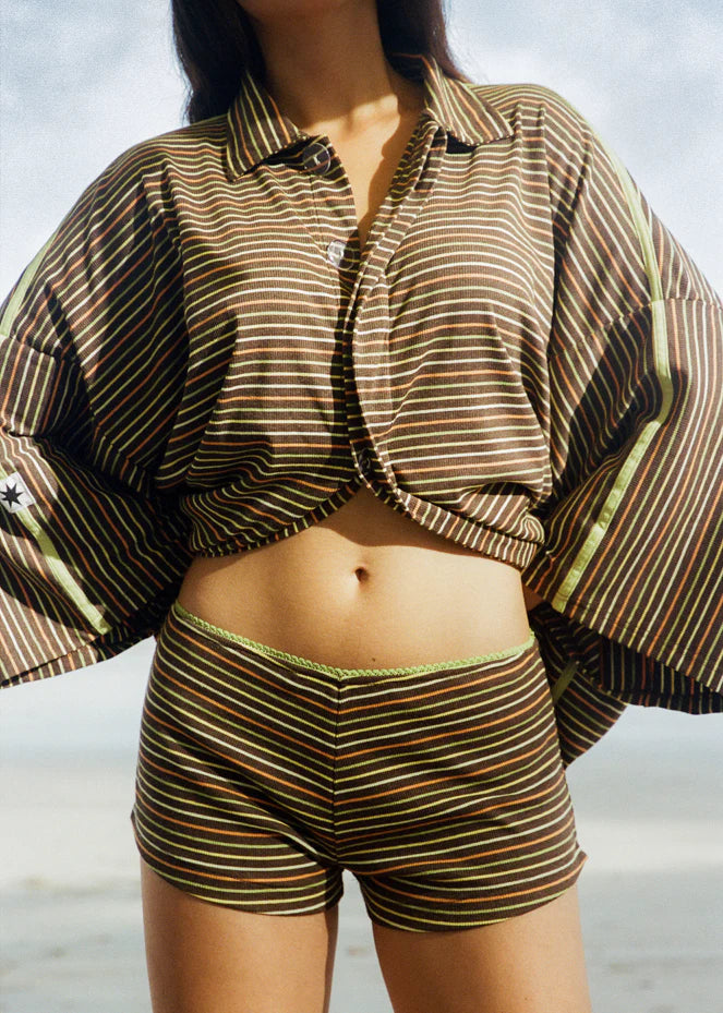 BROWN MULTI STRIPER HOT PANT