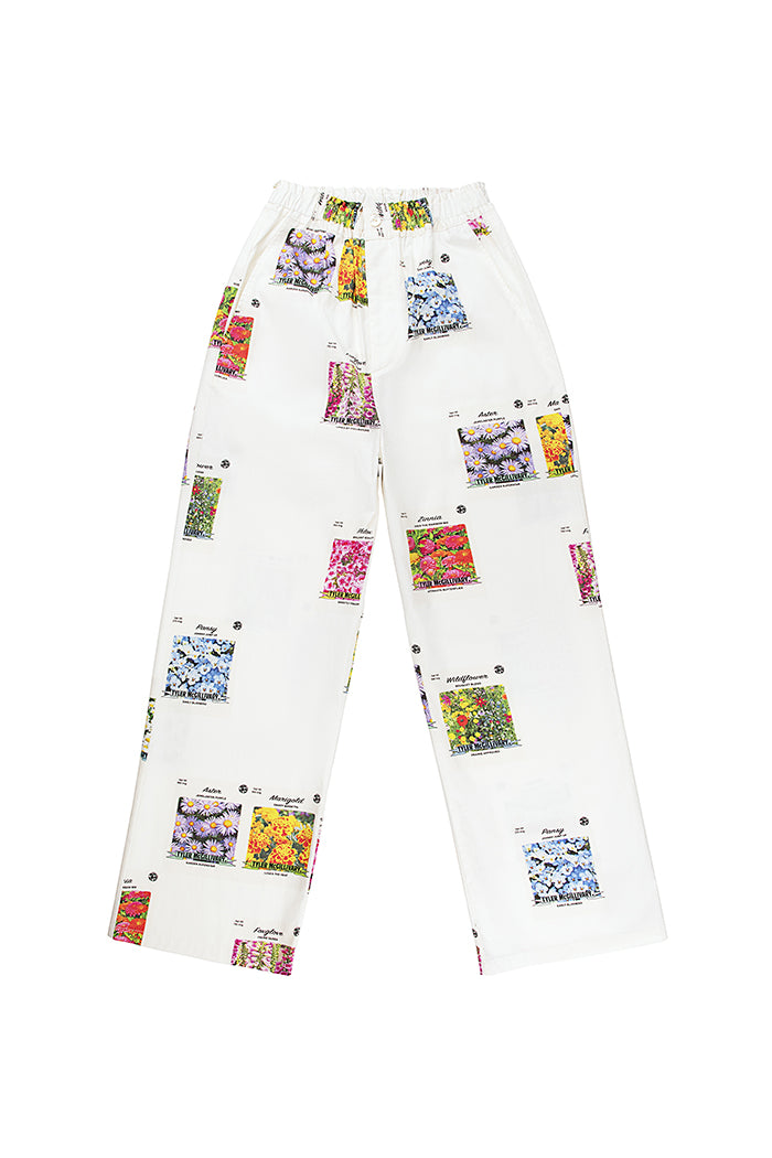 Tyler Mchillivary white cotton pant seed packet print | PIPE AND ROW
