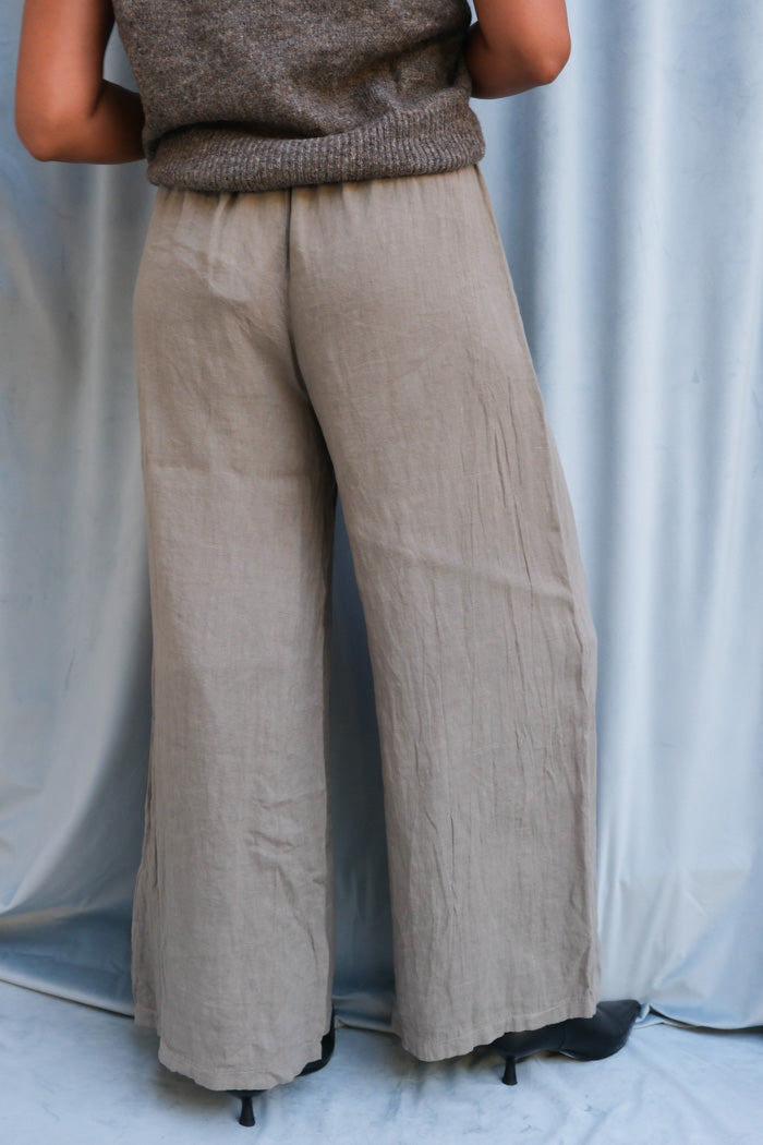 Shani baggy wide leg linen pants taupe | Pipe and Row Seattle