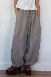 Shani barrel leg linen chloe pant taupe drawstring PIPE AND ROW