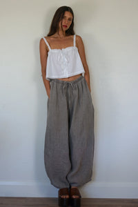 Shani barrel leg linen chloe pant taupe drawstring PIPE AND ROW Seattle