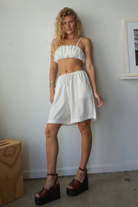Shani drawstring Venice bermuda boxer shorts white PIPE AND ROW