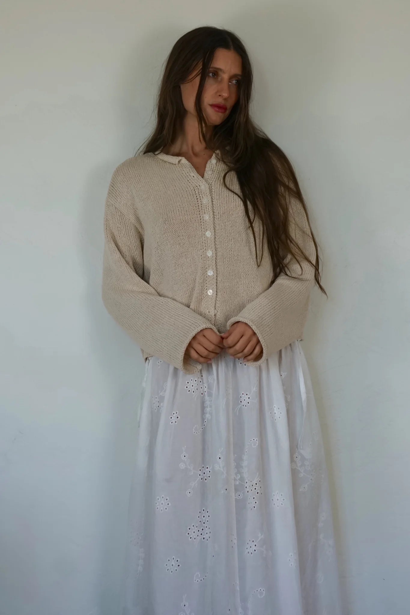 Shani loose knit cardigan natural cream tan 100% cotton | PIPE AND ROW Seattle