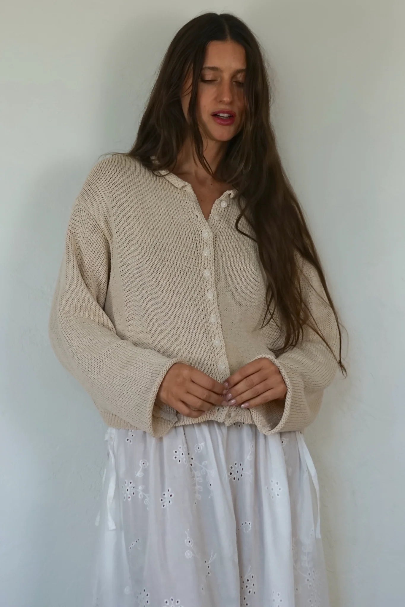 Shani loose knit cardigan natural cream 100% cotton | PIPE AND ROW