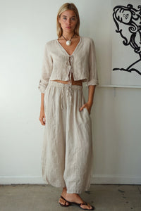 Shani wide barrel leg linen chloe pant tan off white beige | Pipe and row