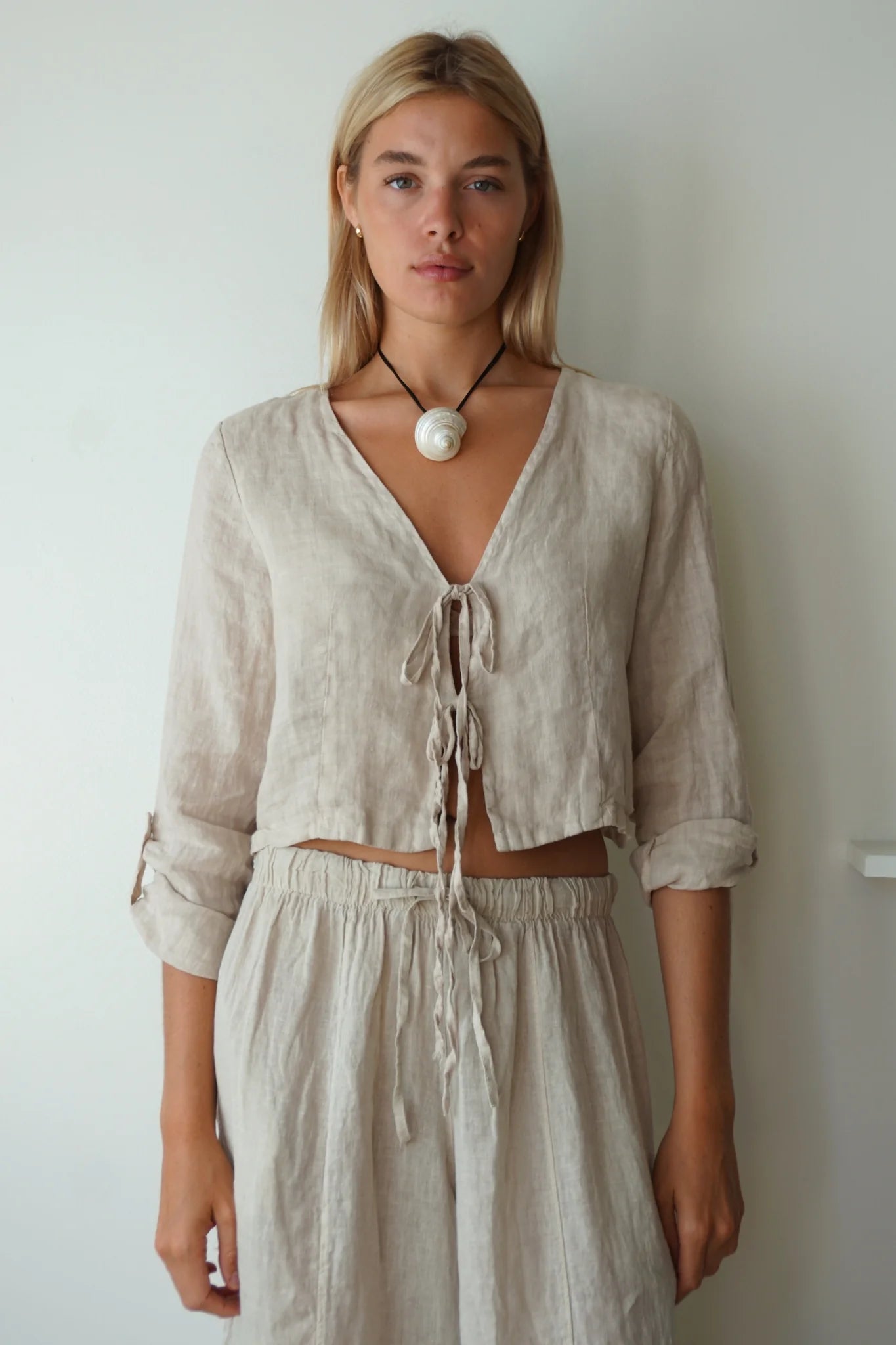 Shani wide barrel leg linen chloe pant tan off white beige | Pipe and row