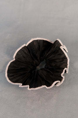 Sheer black scrunchie with grey trim ruffle oversized PIPE AND ROW