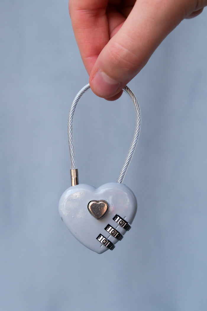 Silver grey heart lock bag charm keychain PIPE AND ROW Seattle Boutique