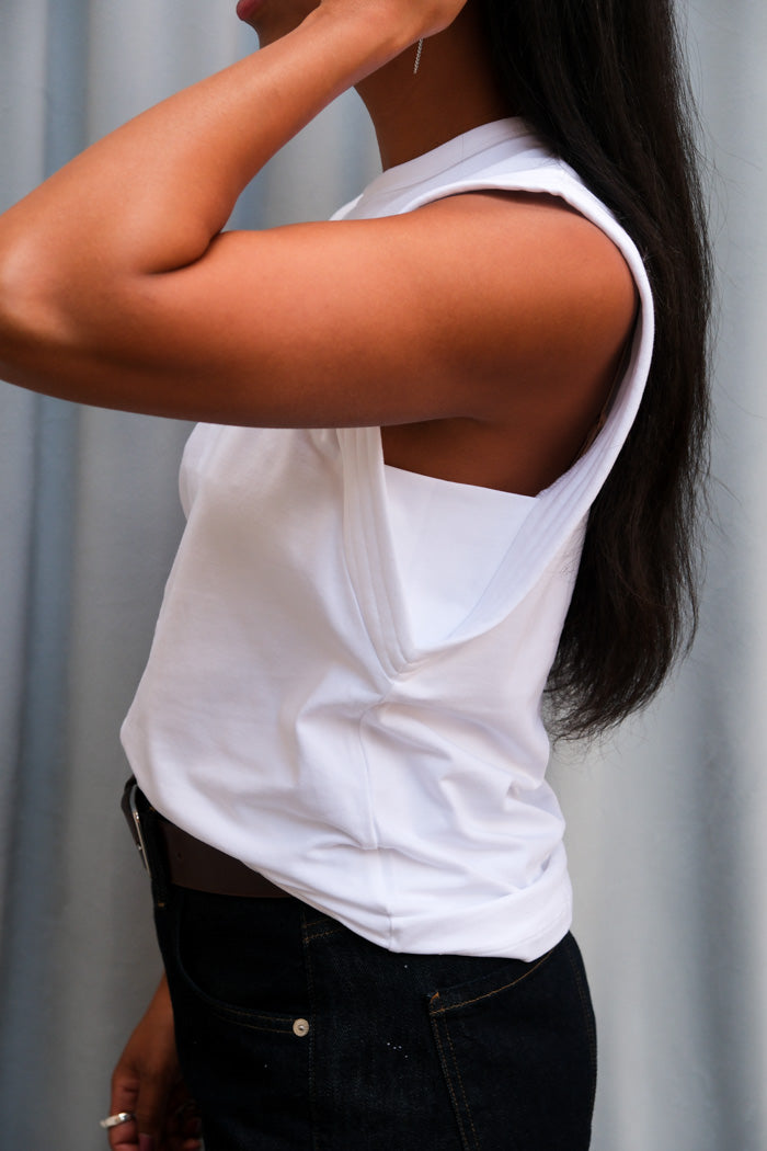 Soldout.NYC Gimme that shoulder tank top white | Pipe and Row