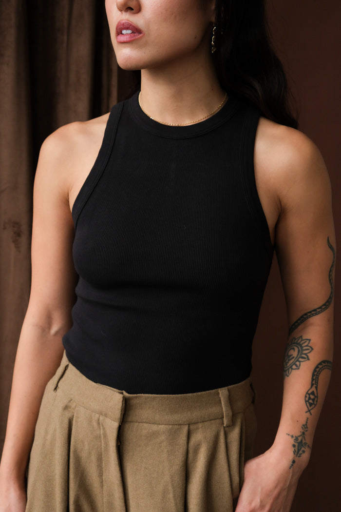 Soldout.NYC delicate racerback Not So Basic Tank top black heavyweight rib | Pipe and Row