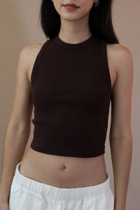 Soldout.NYC high neck cropped not so basic tank top chocolate heavy weight rib | Pipe and Row